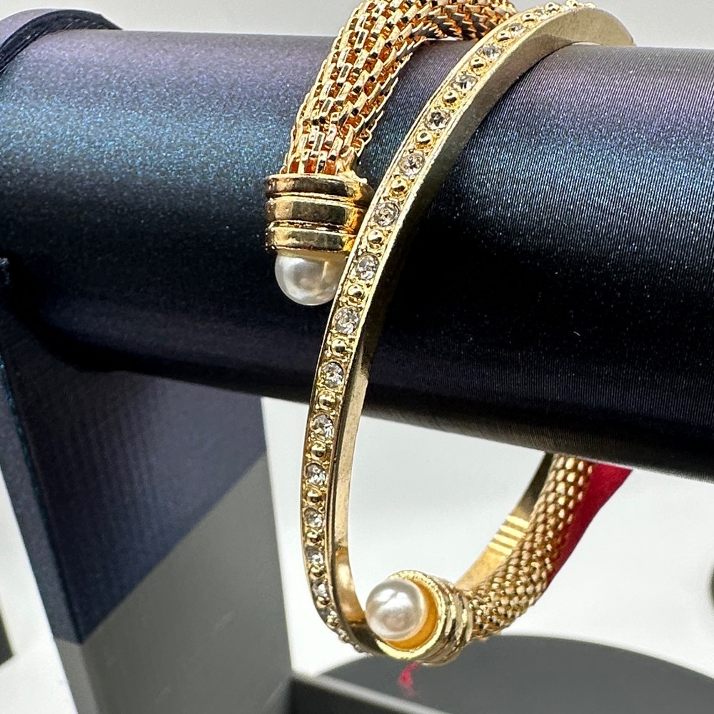 NWOT Elegant Gold and Silver Bracelet with Pearl Accents with dust bag